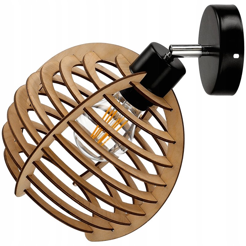 LAMPA kinkiet E27 ścienny ruch loft Drewno sfera 1