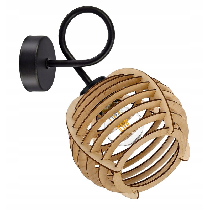 LAMPA kinkiet E27 ścienny stały loft Drewno sfera