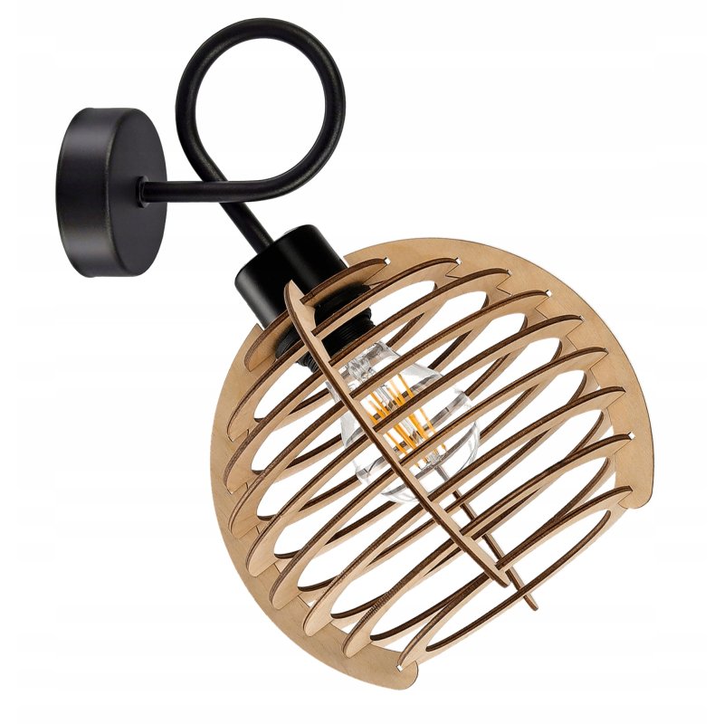 LAMPA kinkiet E27 ścienny stały loft Drewno sfera