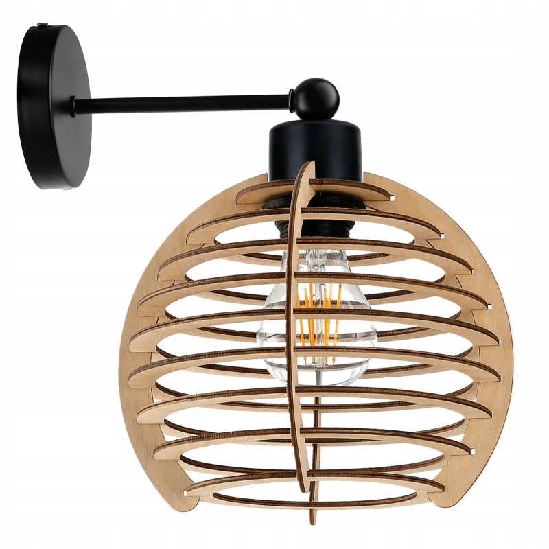 LAMPA kinkiet E27 ścienny stały loft Drewno sfera