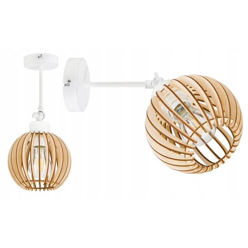 Lampa kinkiet E27 ścienny ruchomy loft kula drewno