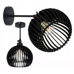 Lampa kinkiet ścienny regulowany LOFT klosz czarny kula 36 Drewno na 1x E27