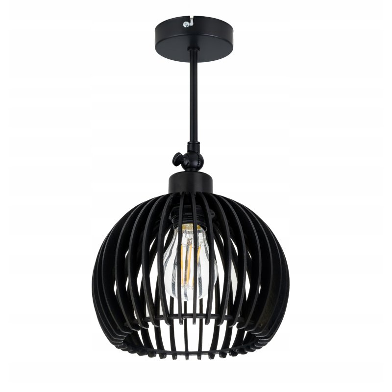 Lampa kinkiet ścienny regulowany LOFT klosz czarny kula 36 Drewno na 1x E27