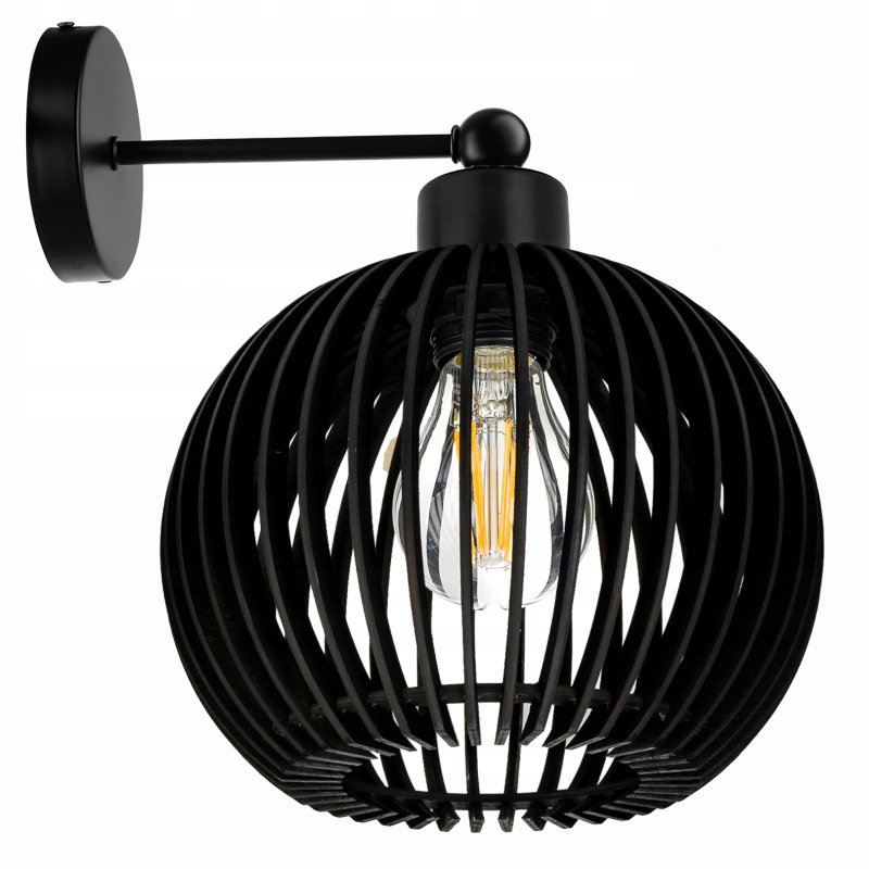 Lampa kinkiet ścienny stały prosty LOFT klosz kula 40 Drewno na 1x E27