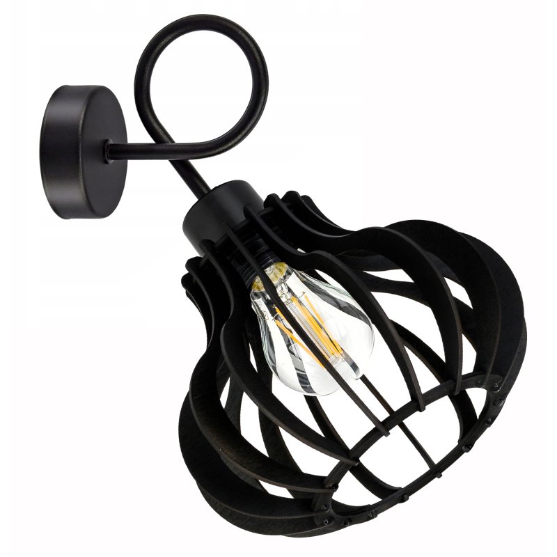 Lampa kinkiet ścienny stały KRĘCONY LOFT klosz ALLADYNA Drewno na 1x E27