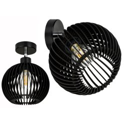 Lampa kinkiet ścienny REGULOWANY CZARNY LOFT klosz kula 40 Drewno na 1x E27