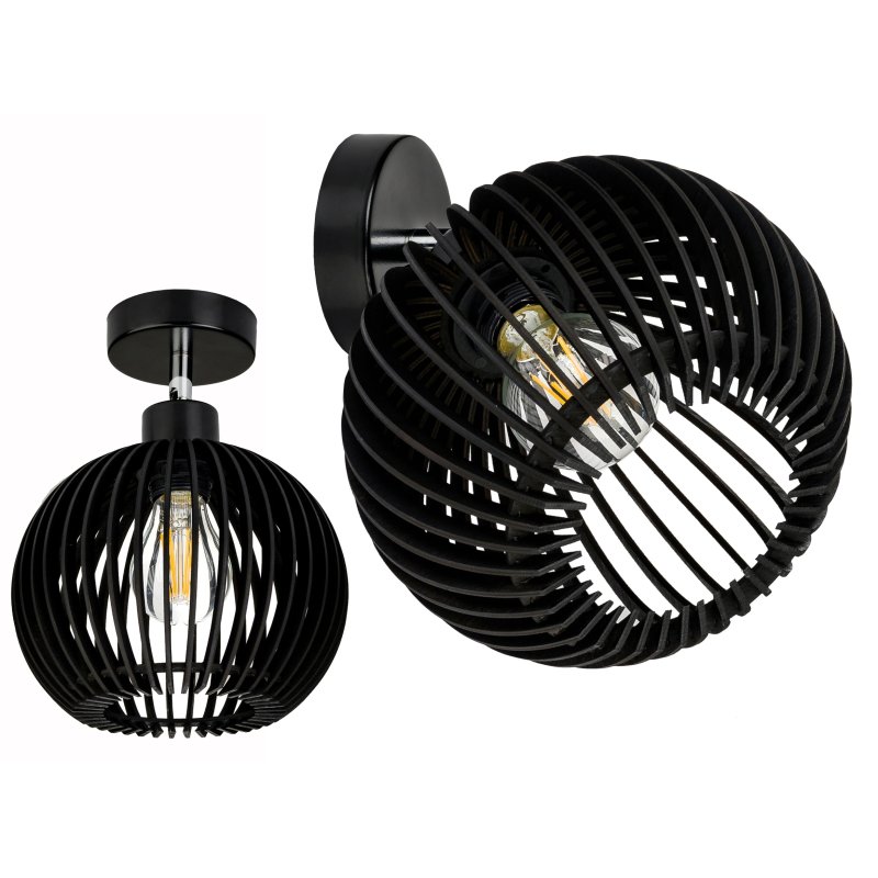 Lampa kinkiet ścienny REGULOWANY CZARNY LOFT klosz kula 40 Drewno na 1x E27