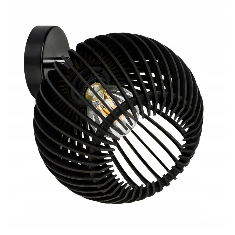 Lampa kinkiet ścienny REGULOWANY CZARNY LOFT klosz kula 40 Drewno na 1x E27