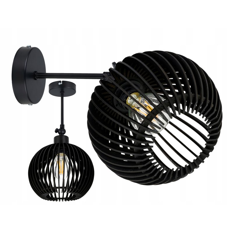 Lampa kinkiet ścienny REGULOWANY CZARNY LOFT klosz kula 40 Drewno na 1x E27