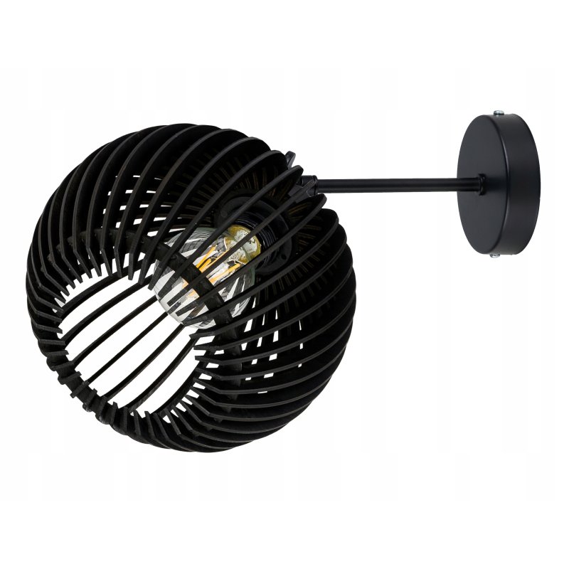 Lampa kinkiet ścienny REGULOWANY CZARNY LOFT klosz kula 40 Drewno na 1x E27