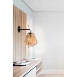 Lampa kinkiet ścienny stały prosty LOFT klosz DIAMENT Drewno na 1x E27