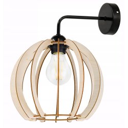 Lampa kinkiet ścienny stały prosty LOFT klosz kula 23cm Drewno na 1x E27