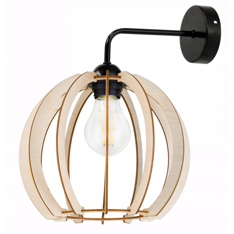 Lampa kinkiet ścienny stały prosty LOFT klosz kula 23cm Drewno na 1x E27