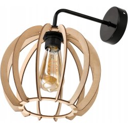 Lampa kinkiet ścienny stały prosty LOFT klosz kula 23cm Drewno na 1x E27