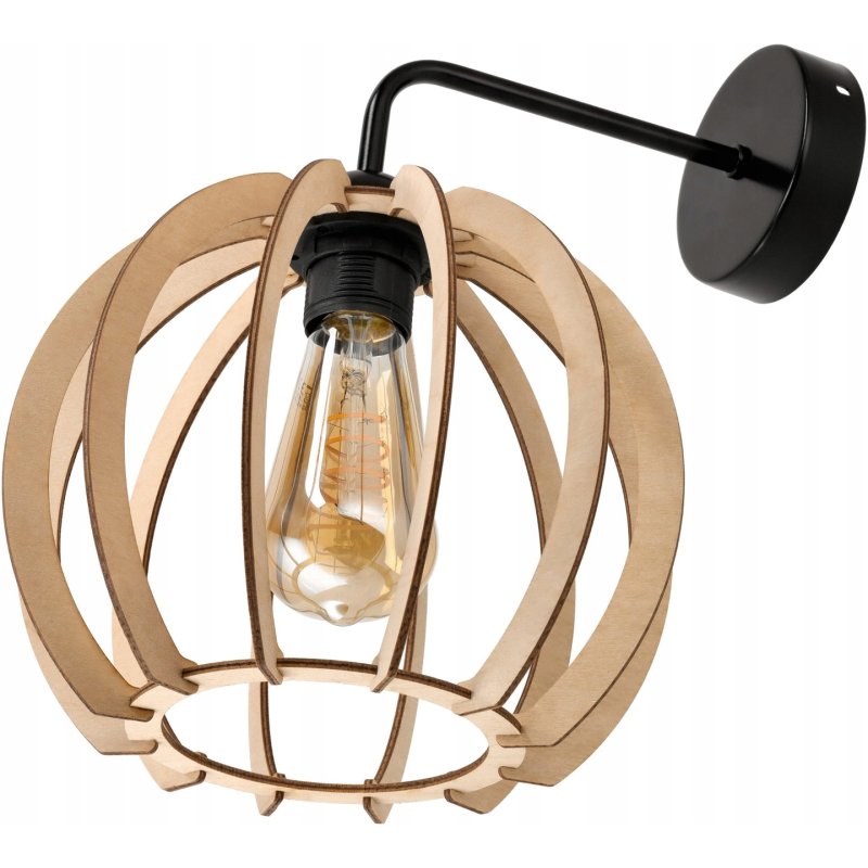 Lampa kinkiet ścienny stały prosty LOFT klosz kula 23cm Drewno na 1x E27