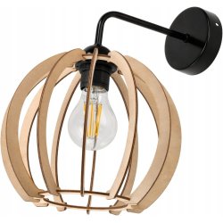 Lampa kinkiet ścienny stały prosty LOFT klosz kula 23cm Drewno na 1x E27