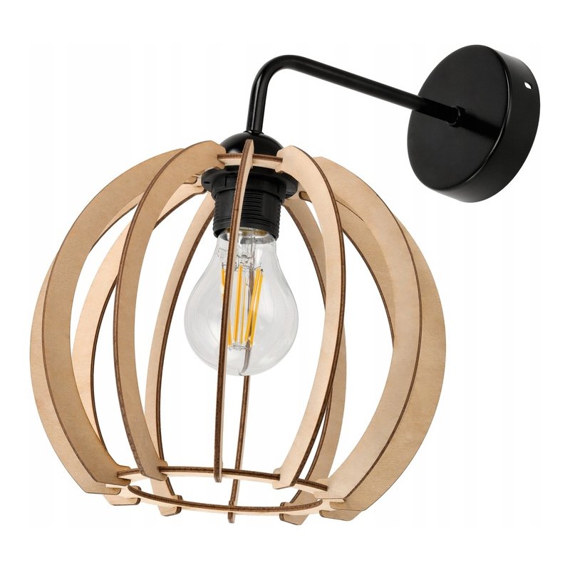 Lampa kinkiet ścienny stały prosty LOFT klosz kula 23cm Drewno na 1x E27