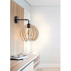 Lampa kinkiet ścienny stały prosty LOFT klosz kula 23cm Drewno na 1x E27