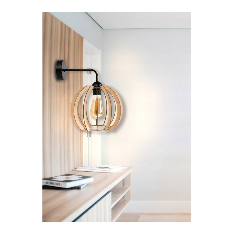Lampa kinkiet ścienny stały prosty LOFT klosz kula 23cm Drewno na 1x E27