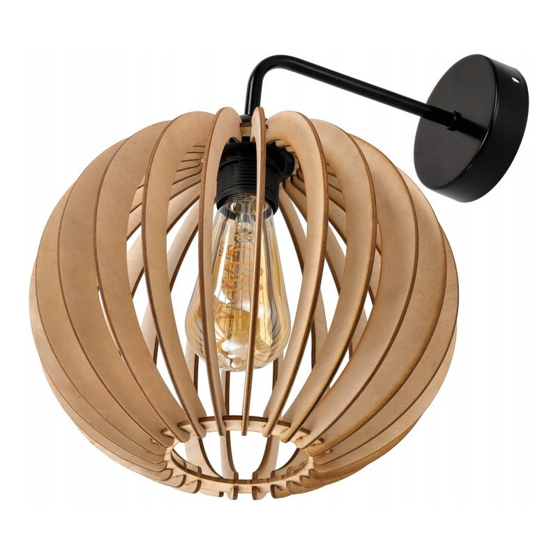 Lampa kinkiet ścienny stały prosty LOFT klosz kula GĘSTA Drewno na 1x E27