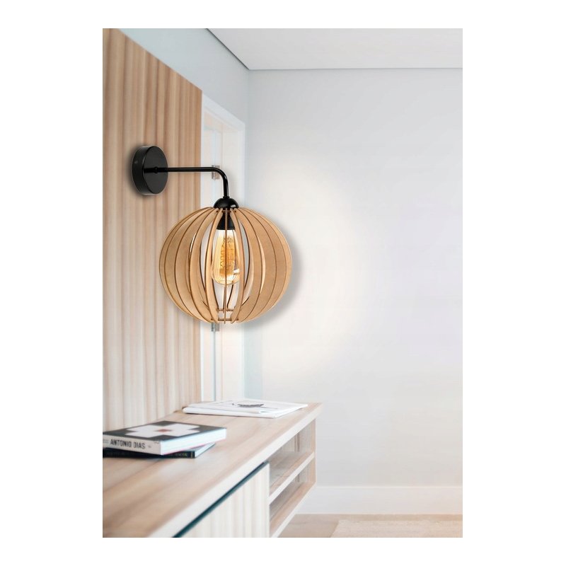 Lampa kinkiet ścienny stały prosty LOFT klosz kula GĘSTA Drewno na 1x E27