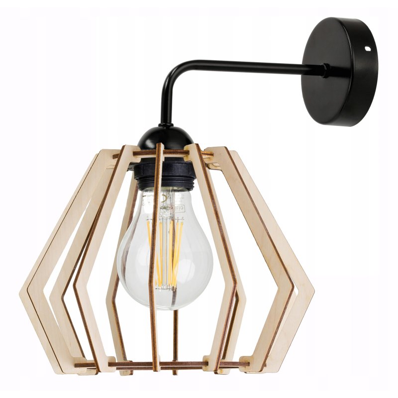Lampa kinkiet ścienny stały prosty LOFT klosz BRYLANT Drewno na 1x E27