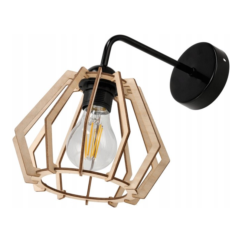 Lampa kinkiet ścienny stały prosty LOFT klosz BRYLANT Drewno na 1x E27