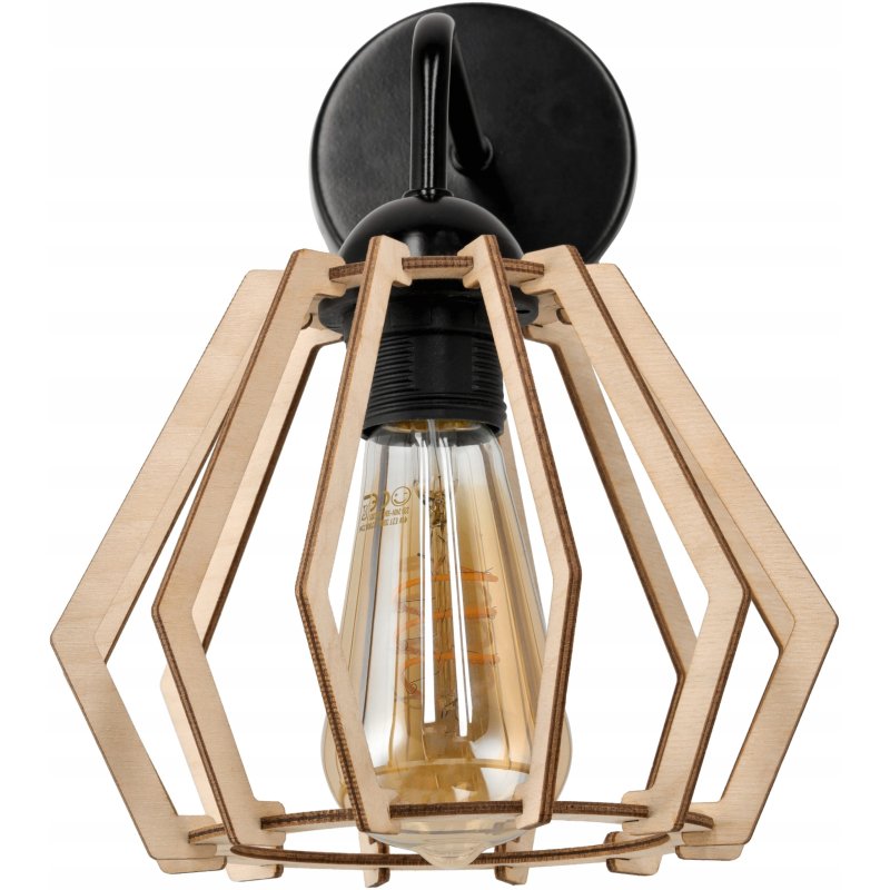 Lampa kinkiet ścienny stały prosty LOFT klosz BRYLANT Drewno na 1x E27