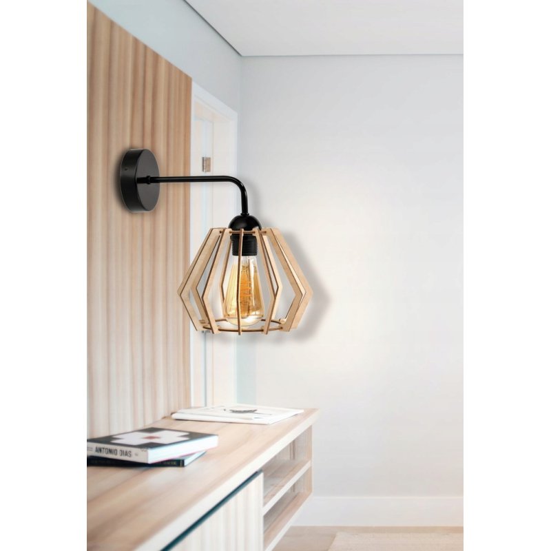 Lampa kinkiet ścienny stały prosty LOFT klosz BRYLANT Drewno na 1x E27