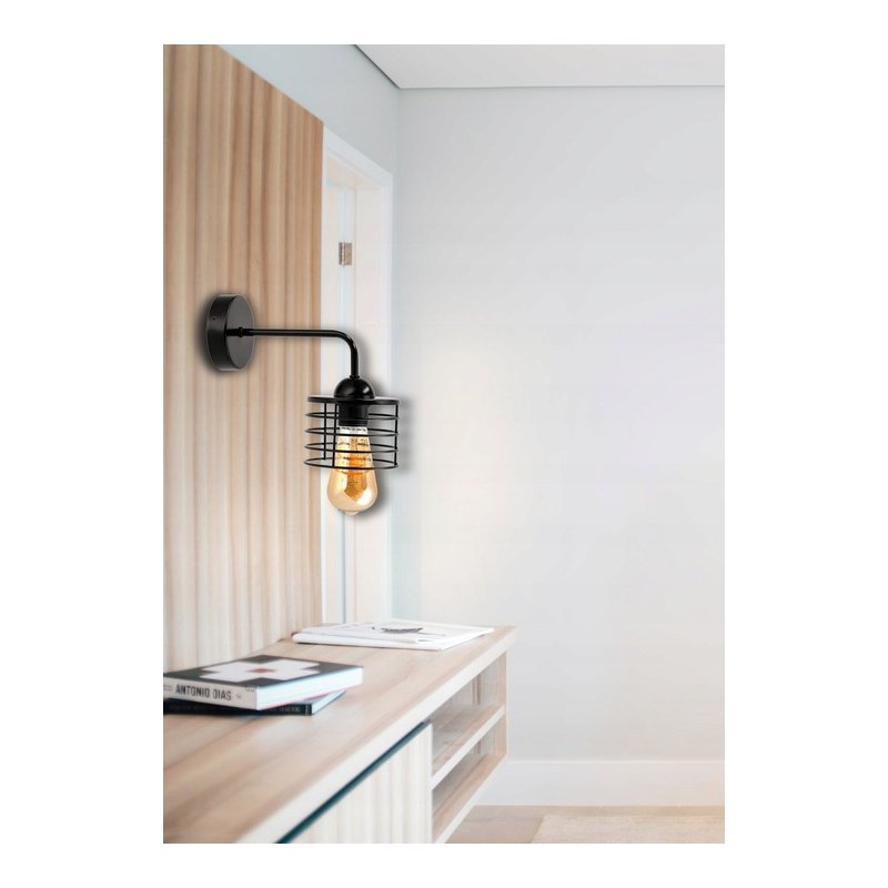 LAMPA KINKIET E27 ścienny stały loft metal SPRĘŻYNA DRUT CZARNY