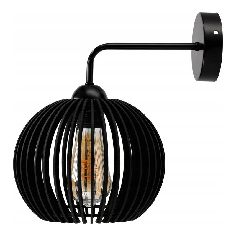 Lampa kinkiet ścienny stały prosty LOFT klosz kula 40 Drewno na 1x E27