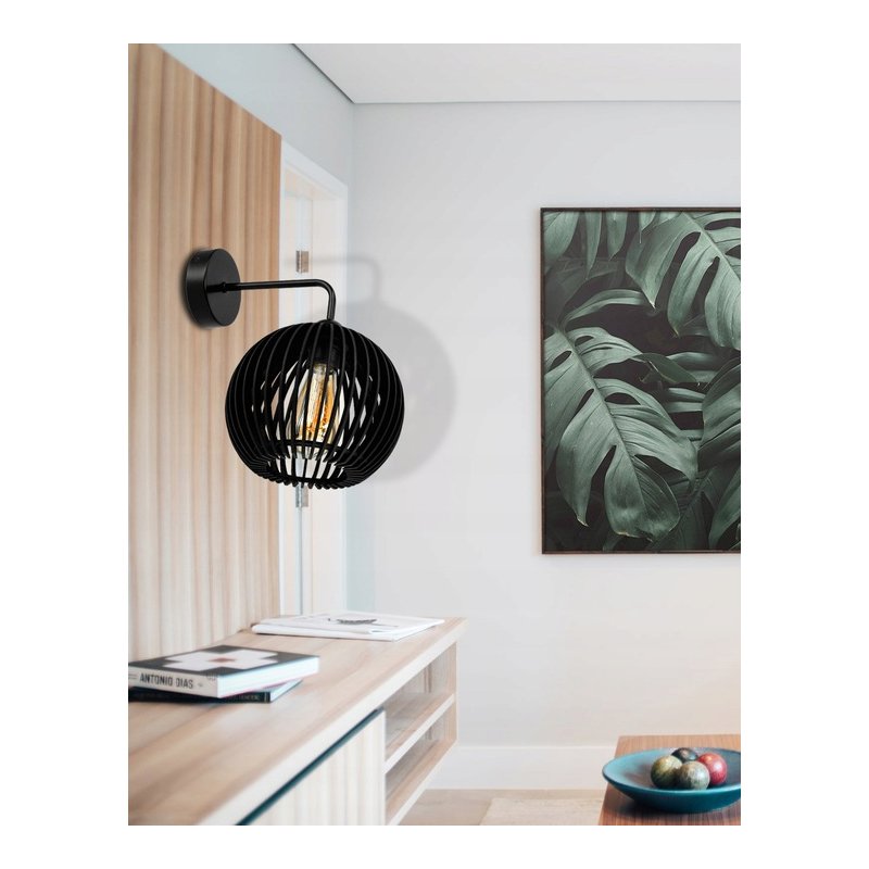 Lampa kinkiet ścienny stały prosty LOFT klosz kula 40 Drewno na 1x E27