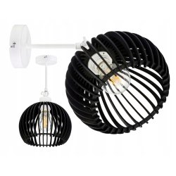 Lampa kinkiet ścienny regulowany LOFT klosz czarny kula 36 Drewno na 1x E27