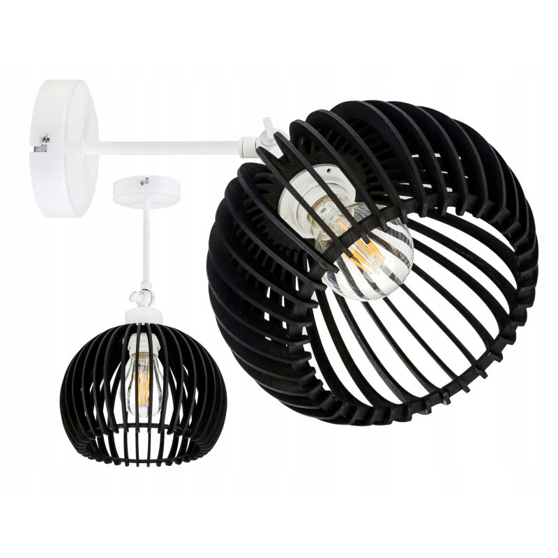 Lampa kinkiet ścienny regulowany LOFT klosz czarny kula 36 Drewno na 1x E27