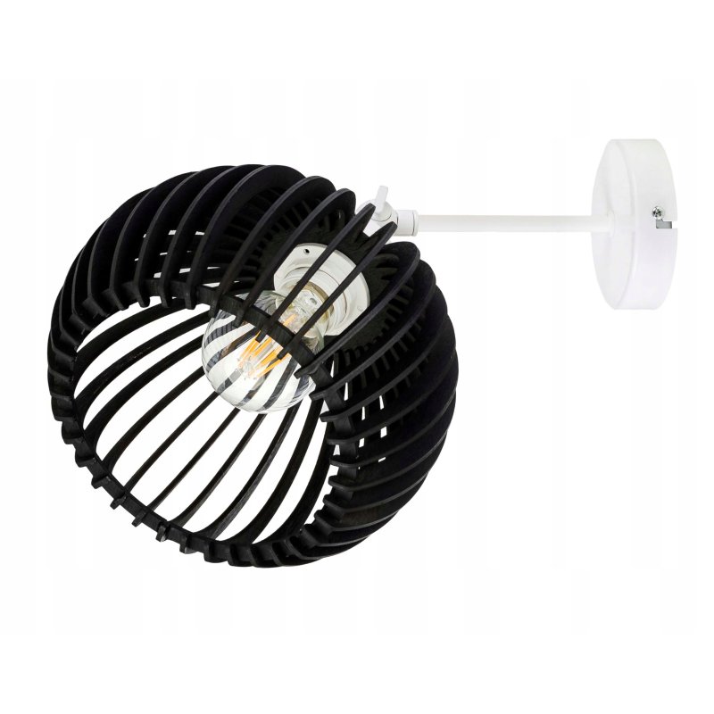 Lampa kinkiet ścienny regulowany LOFT klosz czarny kula 36 Drewno na 1x E27