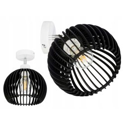 Lampa kinkiet ścienny regulowany LOFT klosz czarny kula 36 Drewno na 1x E27