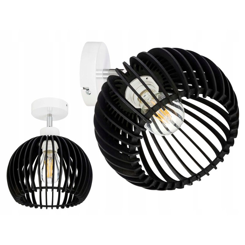 Lampa kinkiet ścienny regulowany LOFT klosz czarny kula 36 Drewno na 1x E27