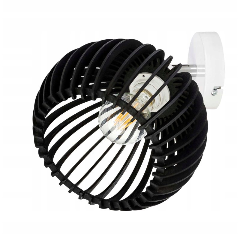Lampa kinkiet ścienny regulowany LOFT klosz czarny kula 36 Drewno na 1x E27