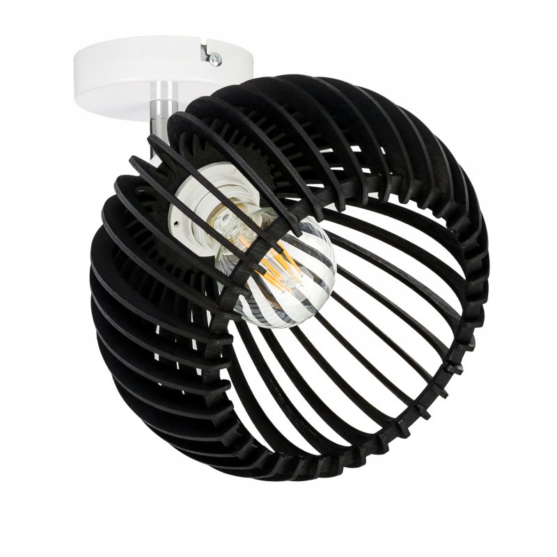 Lampa kinkiet ścienny regulowany LOFT klosz czarny kula 36 Drewno na 1x E27