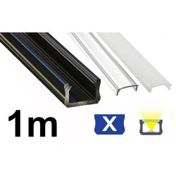 1m Profil aluminiowy CZARNY typ X wąski głęboki + Klosz do taśm led