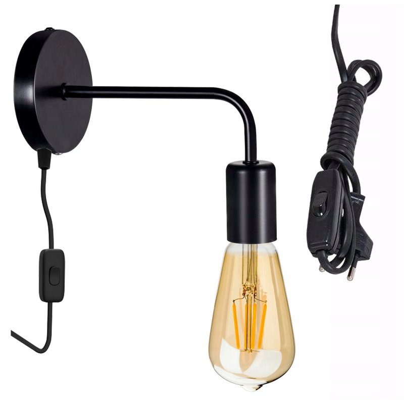 Lampa ścienna KINKIET stały LOFT 1x E27 z włącznikiem on/off na kablu AC