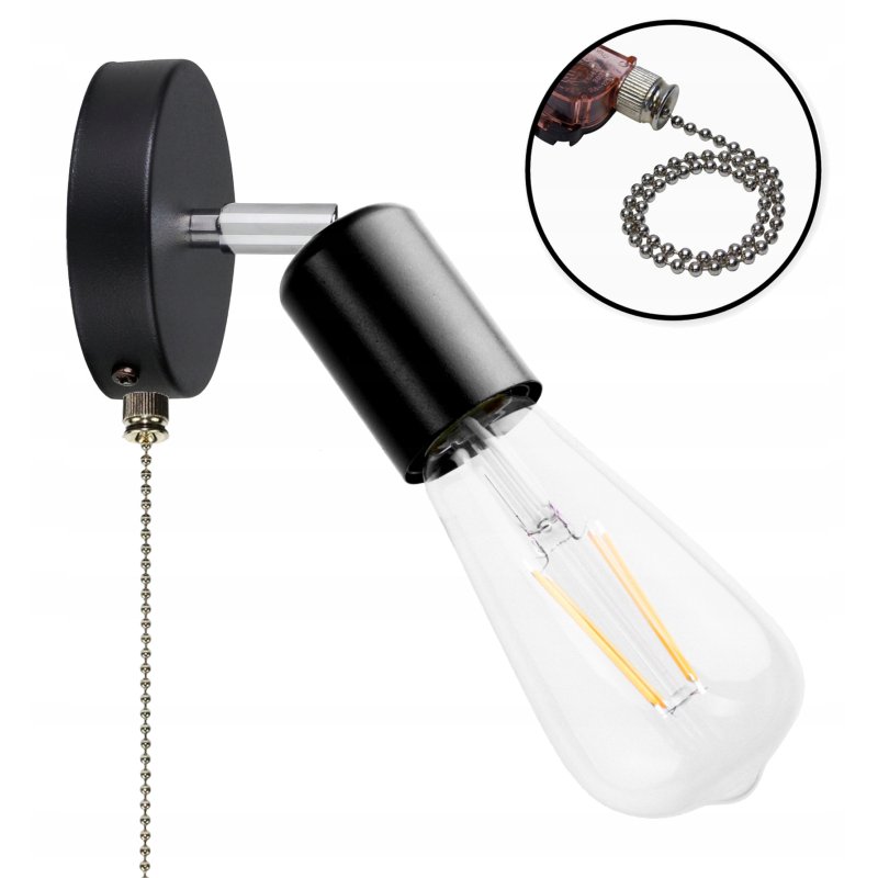 Lampa ścienna KINKIET ruchomy LOFT 1x E27 z włącznikiem on/off łańcuszkowym