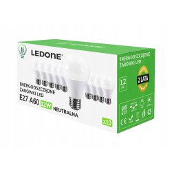 10x Żarówka LED E27 A60 12W Barwa biała NEUTRALNA Premium Zestaw LEDOWY