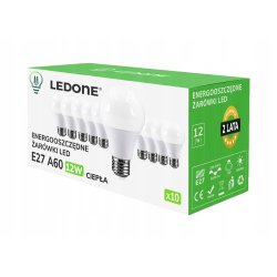 10x Żarówka LED E27 A60 12W Barwa biała CIEPŁA Premium Zestaw LEDOWY