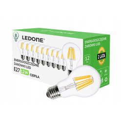 10x Żarówka LED filament E27 A60 12W biała CIEPŁA retro CLEAR Zestaw LEDOWY