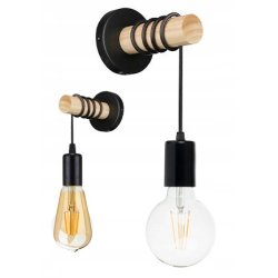 Lampa Kinkiet Ścienny drewniany na 1xE27 LED Zwis na kablu LOFT Czarny