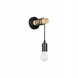 Lampa Kinkiet Ścienny drewniany na 1xE27 LED Zwis na kablu LOFT Czarny