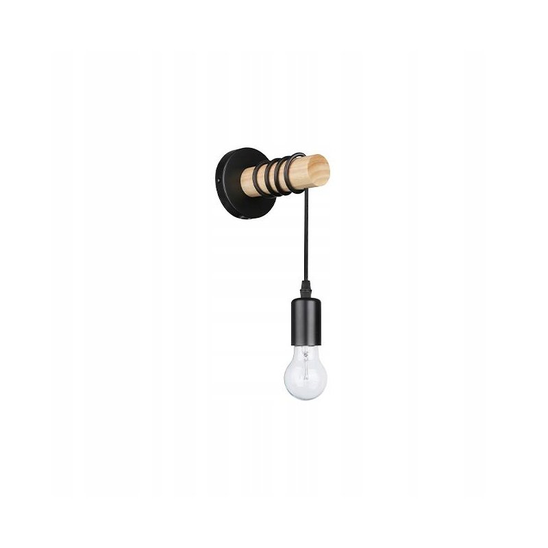 Lampa Kinkiet Ścienny drewniany na 1xE27 LED Zwis na kablu LOFT Czarny