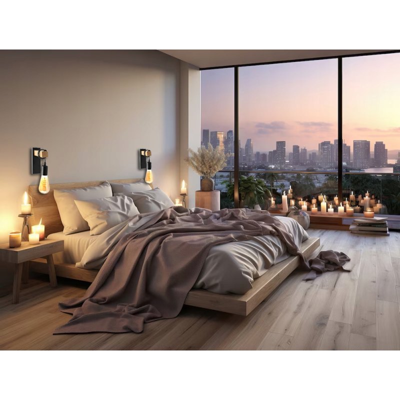 Lampa Kinkiet Ścienny drewniany na 1xE27 LED Zwis na kablu LOFT Czarny