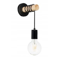 Lampa Kinkiet Ścienny drewniany na 1xE27 LED Zwis na kablu LOFT Czarny